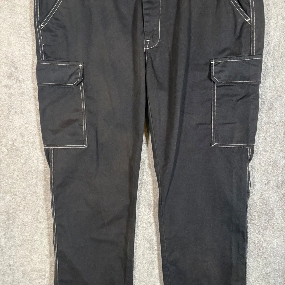 True Religion Mens Black White Contrast Stitch Cargo Pants 36x31 Rave Goth Y2K
